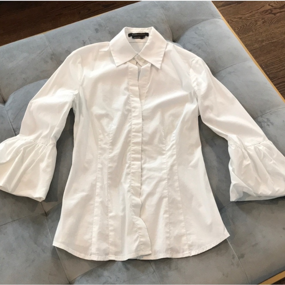 BCBG White Button Shirt Balloon Bell Sleeve XXS
